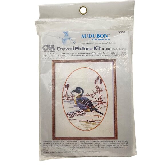 Columbia-Minerva Other - Audubon Wildlife CM Pintail Duck Crewel Picture Kit 4"x5" Wool Yarn 1980 Vtg
